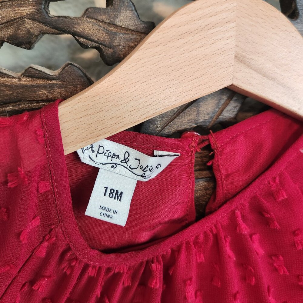 Pippa & Julie Clip Dot  Burgundy Dress, 18 months - Picture 3 of 5
